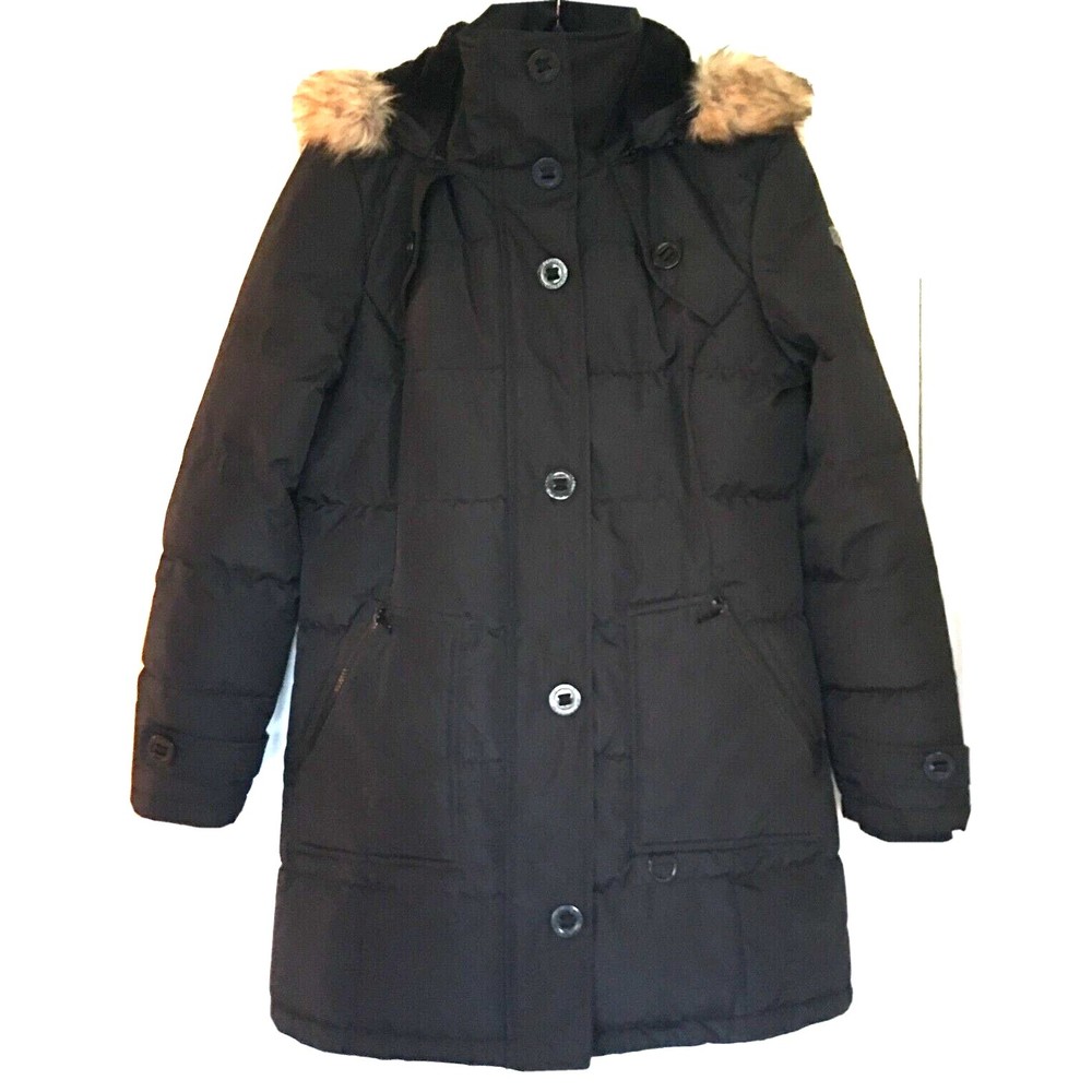 Noize Women's DVSN Weather Guard Black Coat Size L Faux Fur Trim Hood VGUC